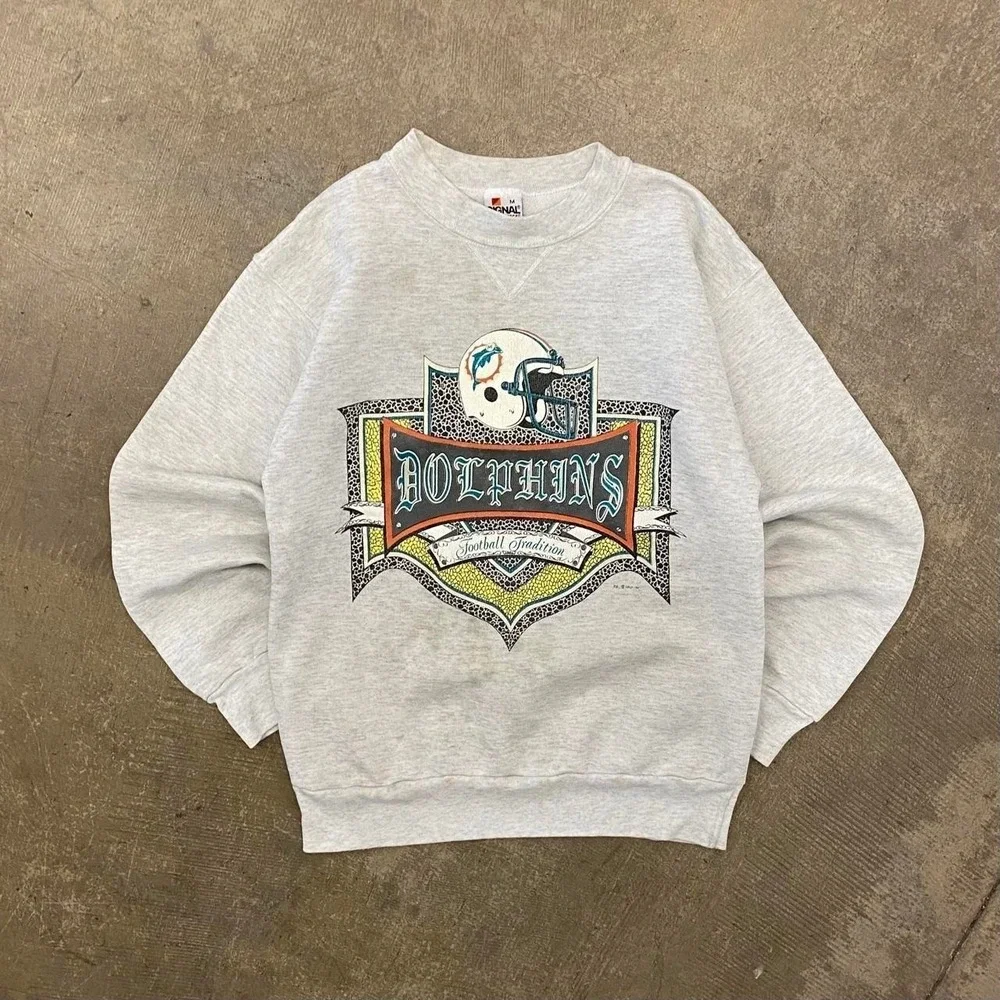 Vintage NFL Miami Dolphins Old English Signal Sports Football 90s Crewneck M
